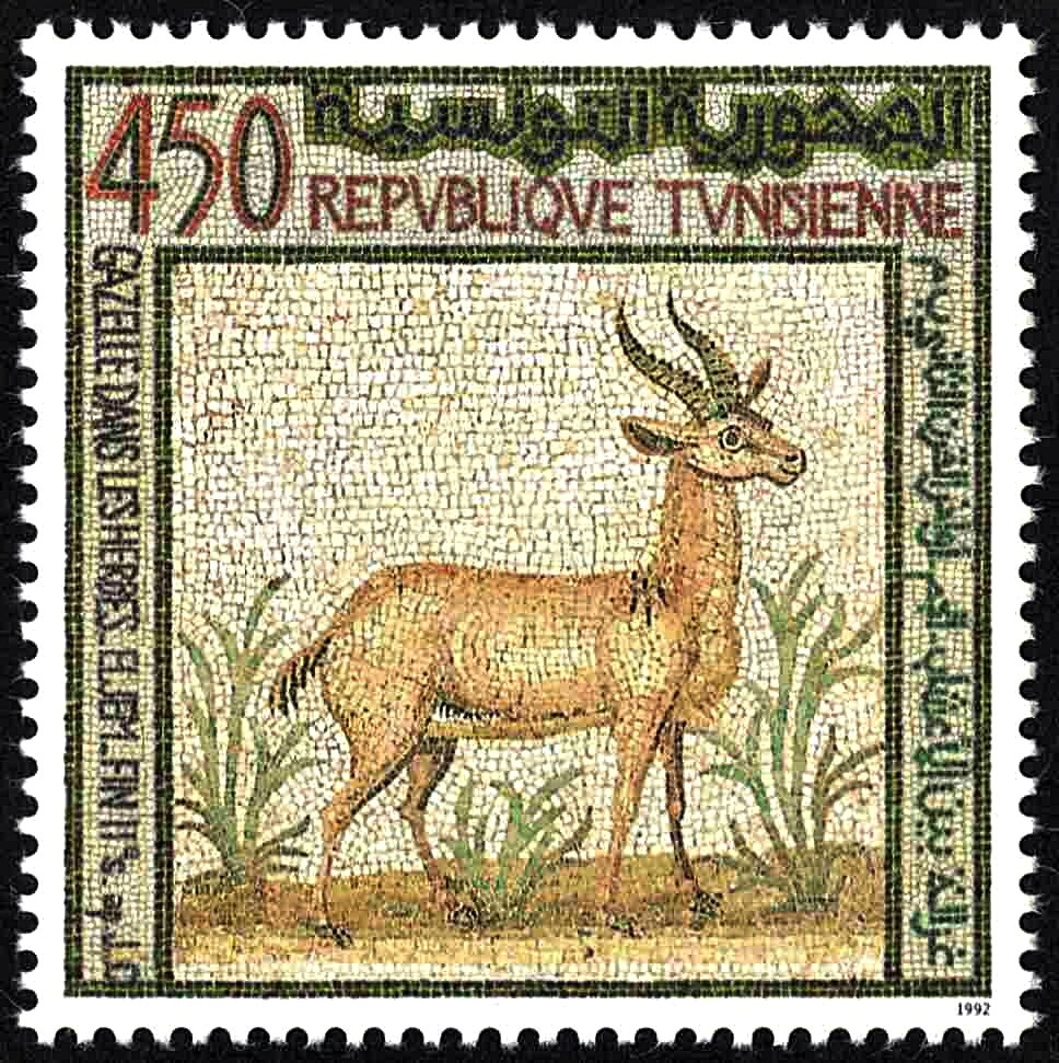 Mosaïques tunisiennes "Gazelle dans les herbes", fin de IIème siècle